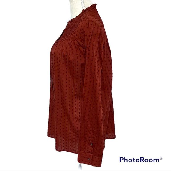 J.Crew Point Sur ruffle clip dot top deep redwood - Picture 6 of 7